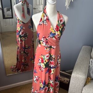 Floral Halter Neck Maxi Dress